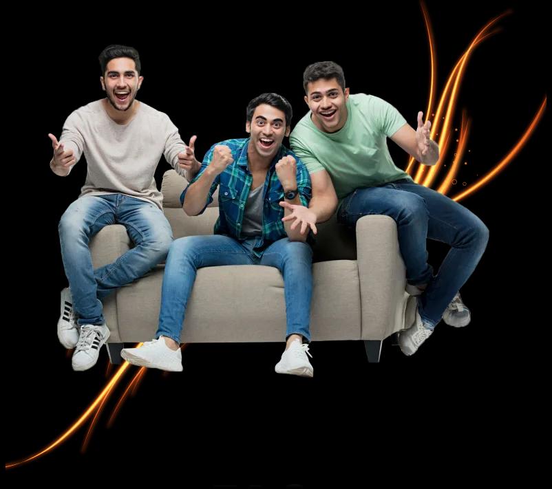 3 happy guys celebrating watching TV