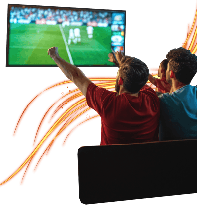 3 happy guys celebrating watching TV